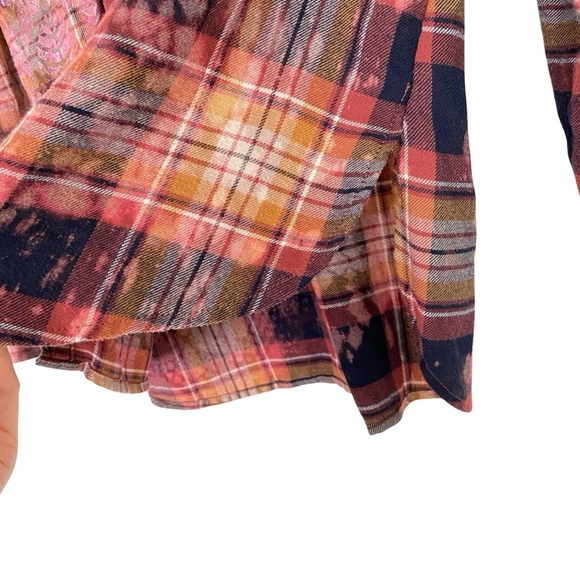 Handmade Floral Flannel Shirt Womens Size Medium Bleached Plaid Button Down Gold - Picture 4 of 11